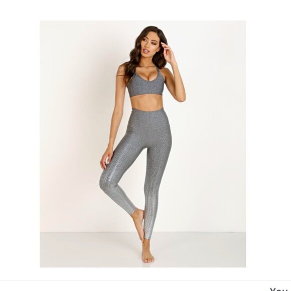 Beyond Yoga Drip Dot High Waisted Active Legging Metallic Silver / Gray Large - Picture 1 of 6